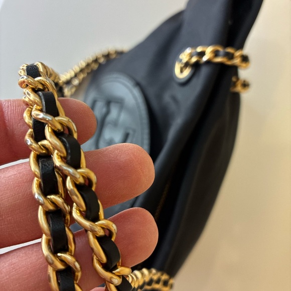 Tory Burch Small Ella Chain Crossbody Bag in black nylon. - Picture 3 of 11